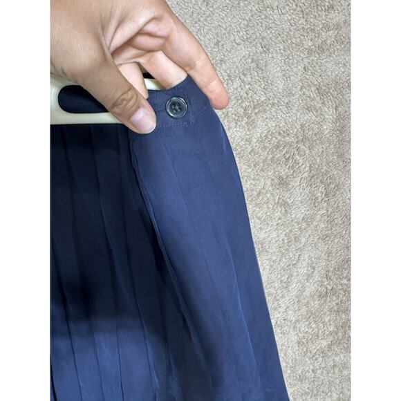VTG Y2k Lauren Ralph Lauren Navy Pleated Silk Skirt Sz 10, Lined Preppy Academia - Picture 3 of 8